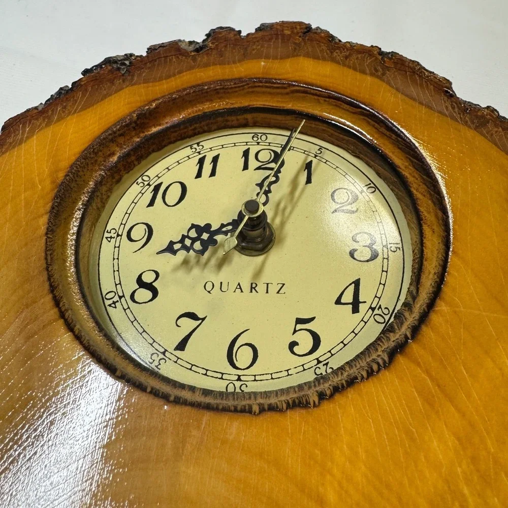 Vintage Live Edge‎ Wood Wall Clock Kitten Picture Frame Rustic Cabin Decor Brown